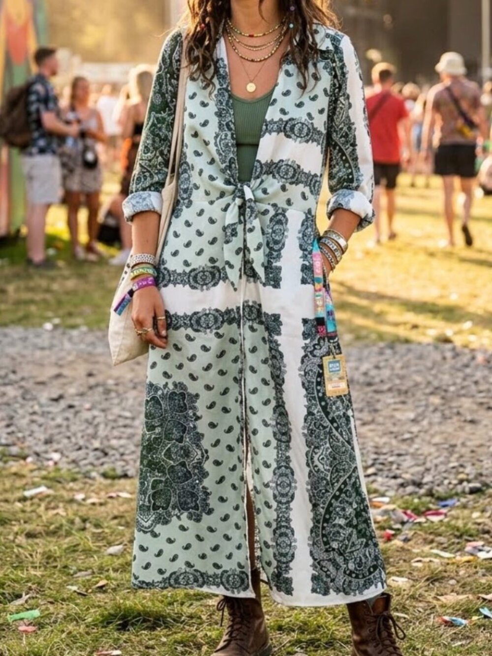 gimmicks by BKE Green & White Paisley Maxi Dress- L